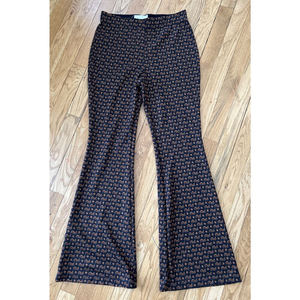 womens by ANTHROPOLOGIE brown/black pull on BELL BOTTOM pants sz S *C5